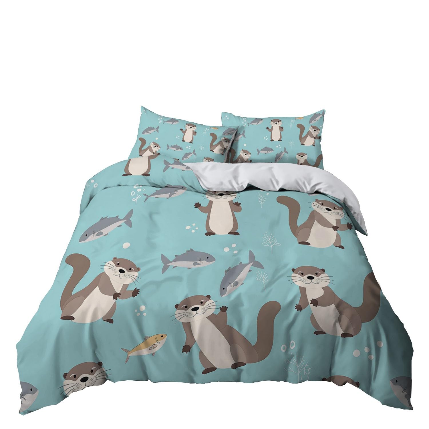 Azul Claro Funda Nordica Cama 150 Nutria de Dibujos Animados Juego de Funda Edredónes 240x220 cm Microfibra Suave Transpirable y con 2 Funda de Almohada 50x75 cm para Juveniles Niños Niña