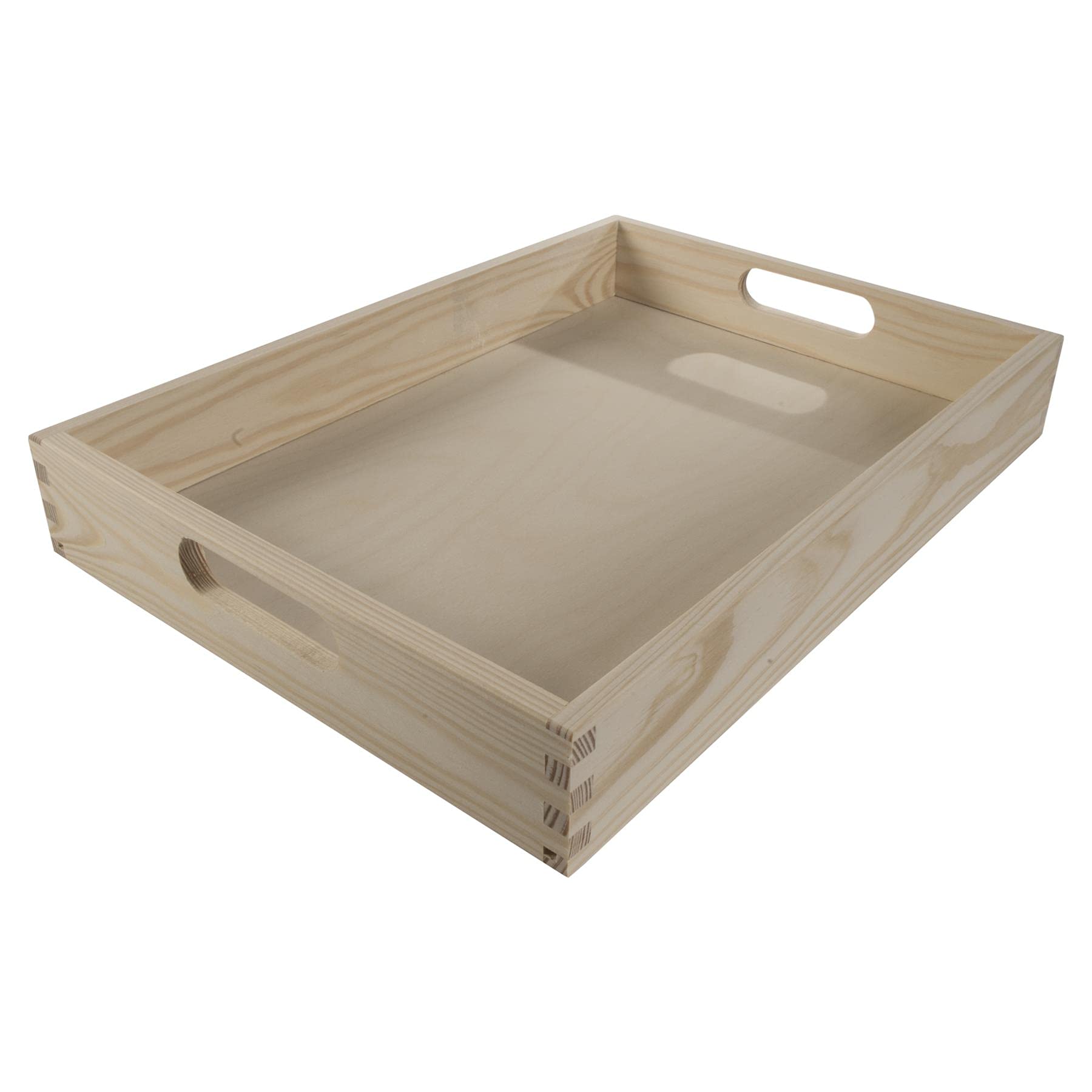 WooDeeDoo Medium Wooden Serving Tray with Handles – Natural Unfinished Pine, 35 x 25 x 5 cm – Rustic Tray for Tea, Snacks, Coffee, Kitchen, Breakfast or Decorative Use in Home or Café Settings