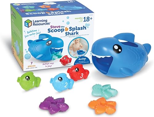 Learning Resources Steve The Scoop & Splash Shark, 7 piezas, a partir de 18 meses, juguetes de aprendizaje para niños pequeños, juguetes para bebés,