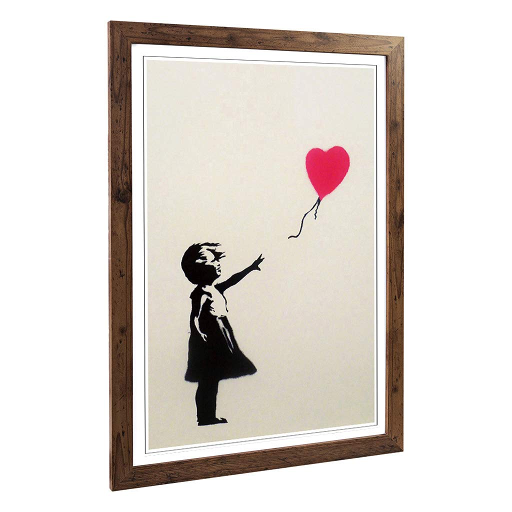 Big Box Art Framed Print of Banksy Girl with Balloon Graffiti Design | Wall Art Picture | Home Decor for Kitchen, Living Room, Bedroom, Hallway, Walnut, A2 / 24.5x18 Inch / 62x45cm