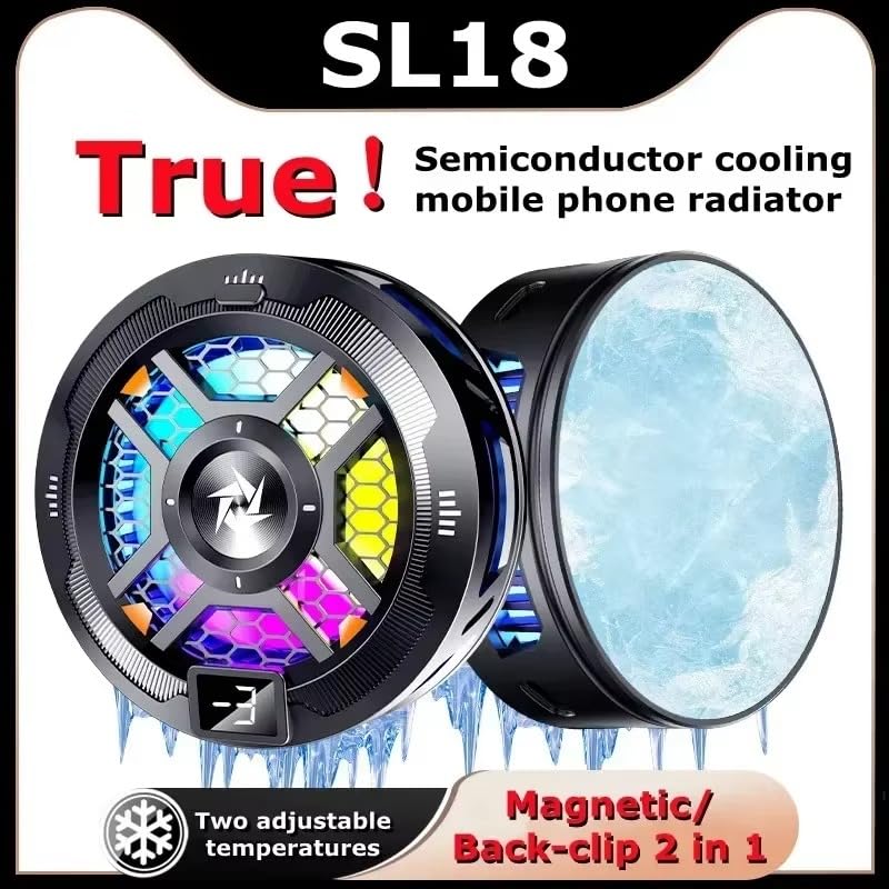 Image of BKN SL-18 Ultra Fast -3 degree Cooling Mobile AC Fan Magnetic Radiator | 2 Gears Cooling Type C USB Powered Fan Cooling Radiator Game Cooler for Mobile Phone Gaming, Live Streaming
