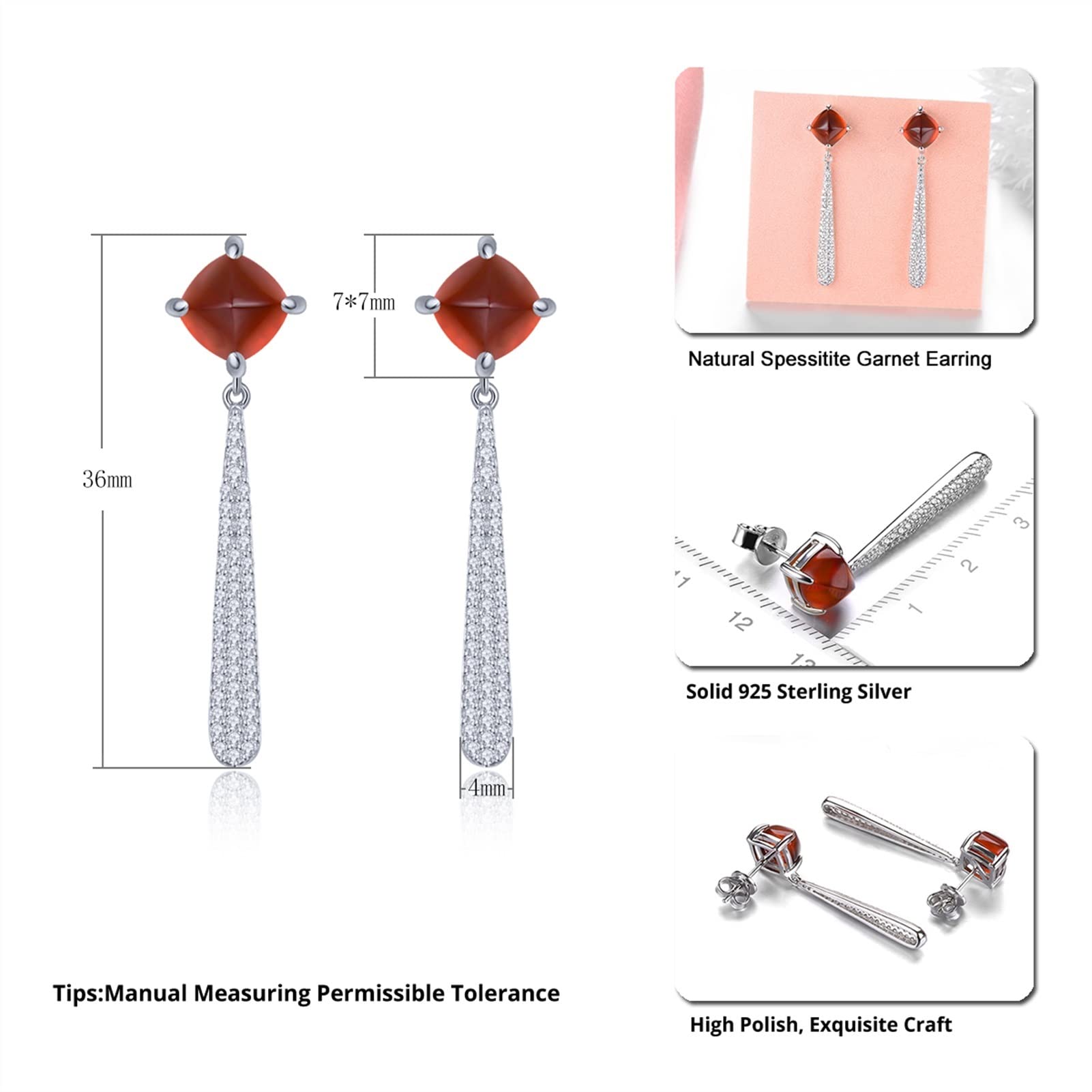 Gioielleria di Moda Gioielleria di Moda da Donna Granato Argento Sterling 925 Donna Elegante Brillante Orecchini Pendenti intarsiati squisiti Orecchini di Fascia Alta