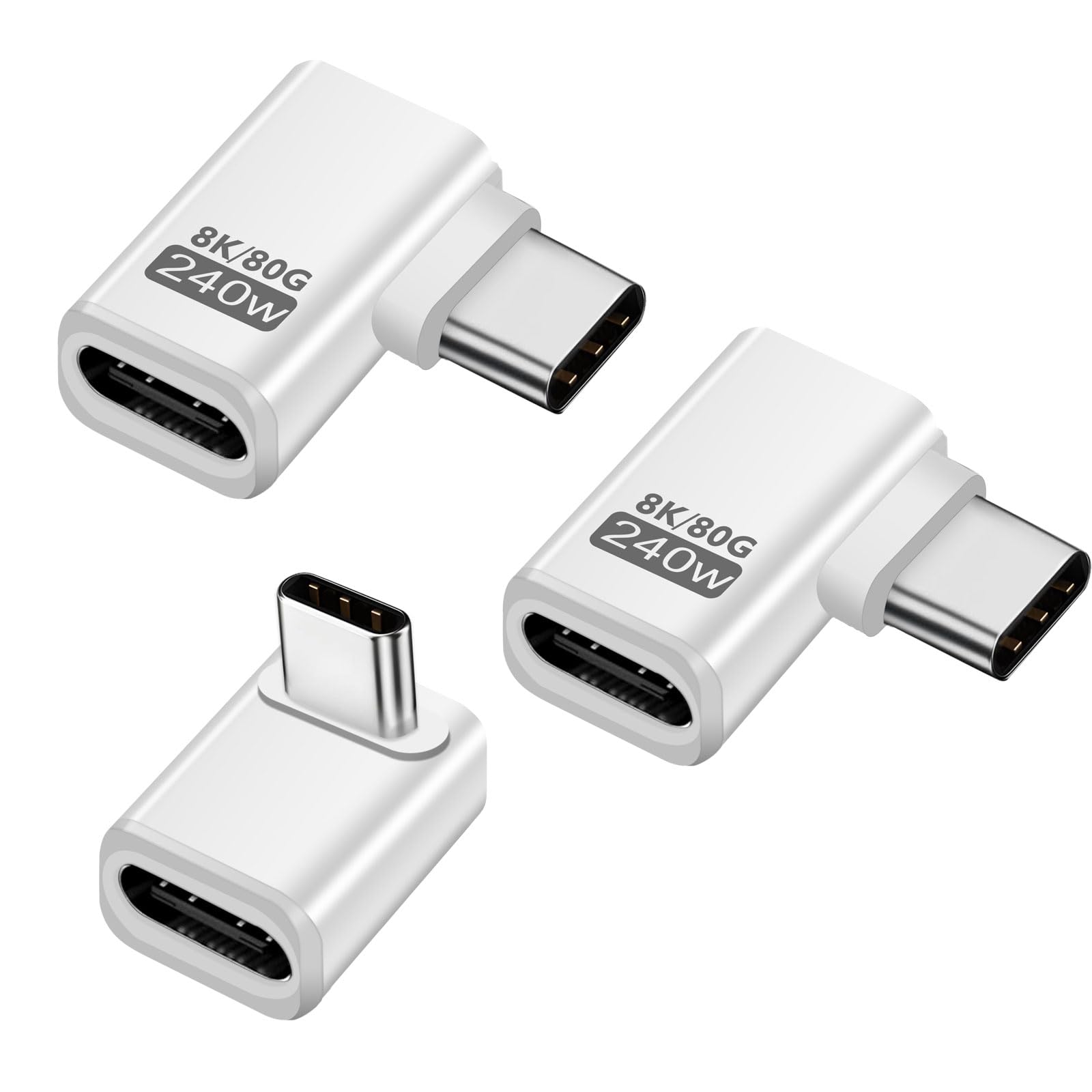 3 adattatori USB C Extender 90 gradi, 80 Gbps USB C maschio a femmina, adattatore angolare 240 W Thunderbolt 5 Extension Connector per iPhone 15/16, Team Deck, tablet, telefoni, altri dispositivi di