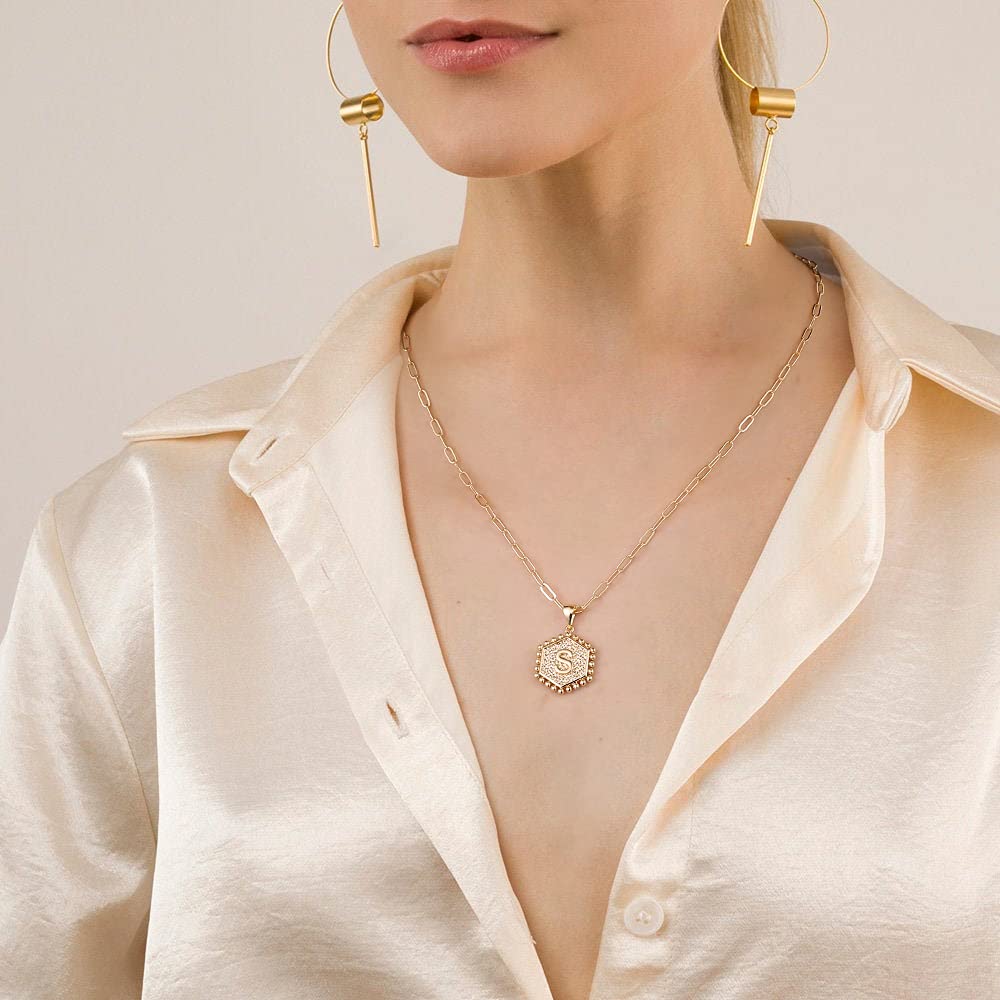 Geschichtete anfängliche goldene 14k festes über Buchstaben Halsketten Papierklick Kette Halskette Gold Schmuck für Mutter Frauen Teen Mädchen