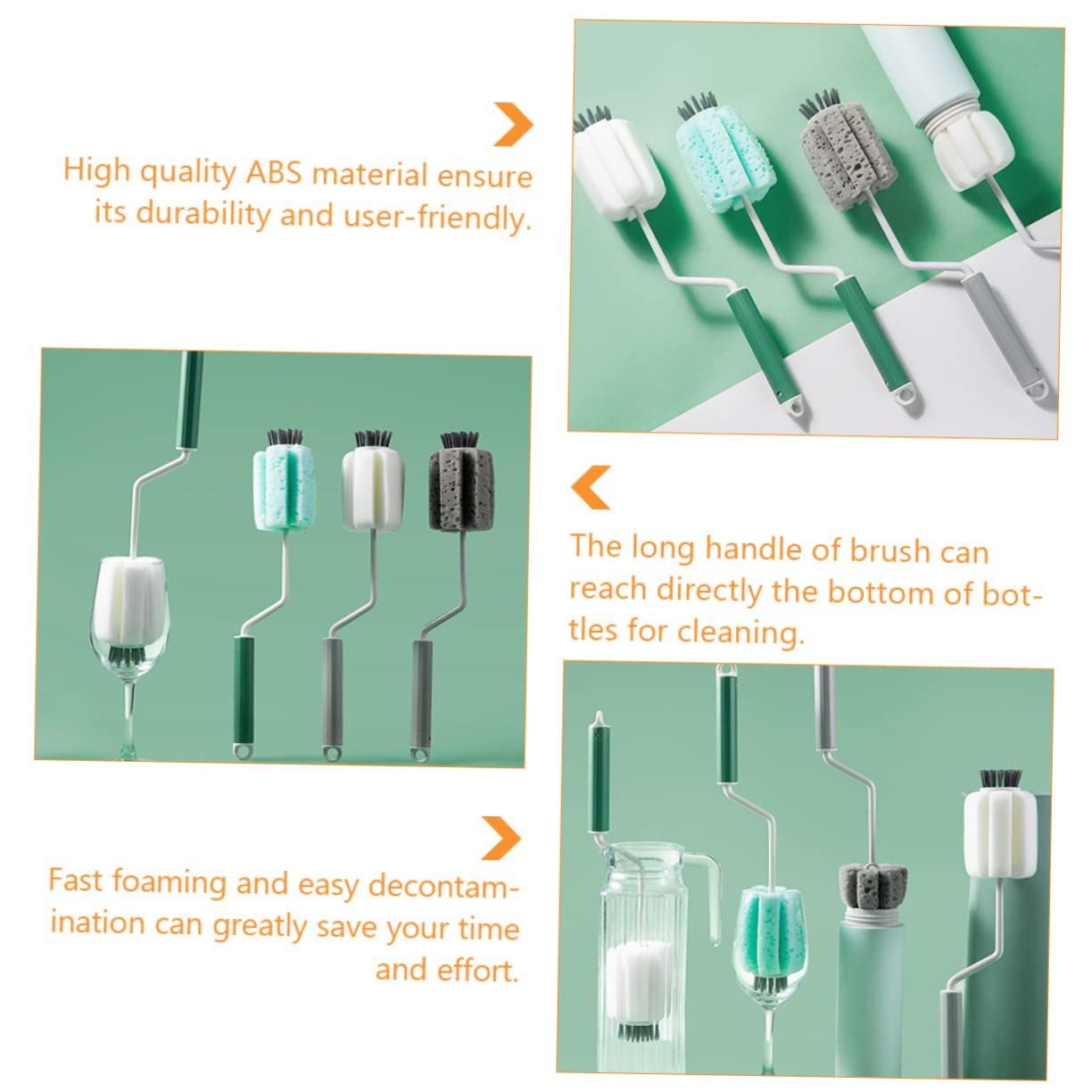 Cepillo para botellas de mango extendido, cepillo de esponja multiusos para vasos, platos y botellas, herramienta de limpieza sin esfuerzo para cocina y uso doméstico