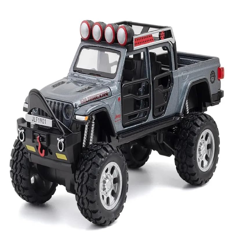 Image of Kids Model 1:32 Rubicon Die Cast Metal Car Pull Back Action Opening Doors with Realistic Engine Sound Lights Toy Car Gift for Boys - Silver