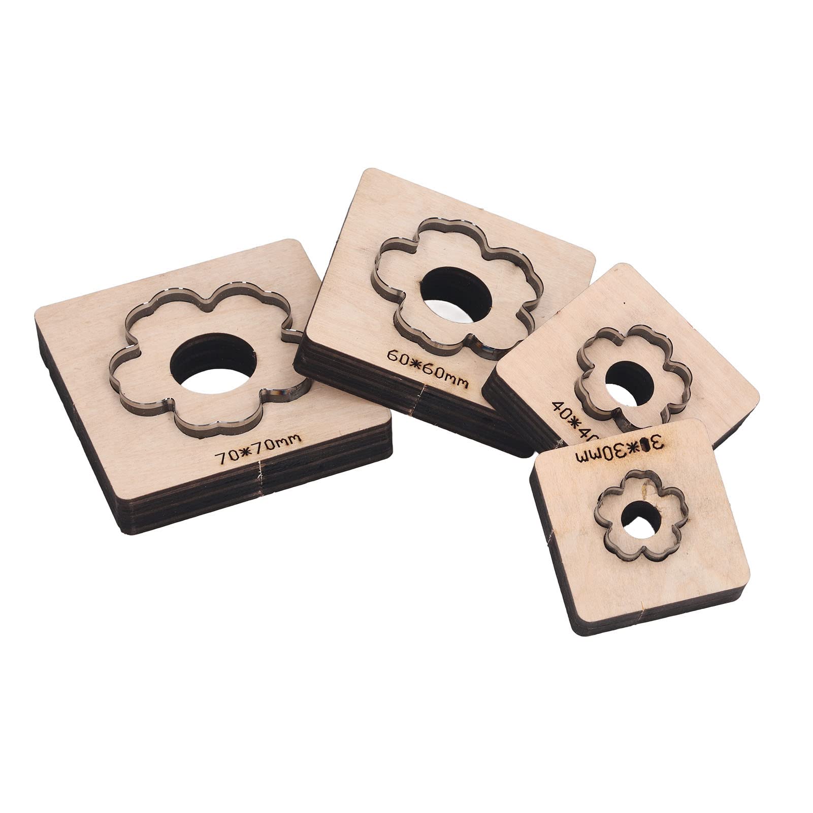 4-teiliges Leder-Schneidformen-Set mit Blumenmuster für Karton, Ton, Gummi und Kunststoff – Stanzform aus legiertem Stahl mit Holzbasis für geschichtete Stoffe und Holzmaterialien