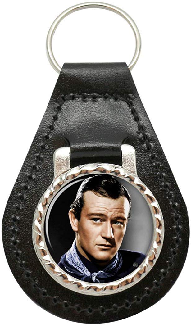 Giftshop Uk Unisex Black Leather And Silver Metal John Wayne Leather Key Fob