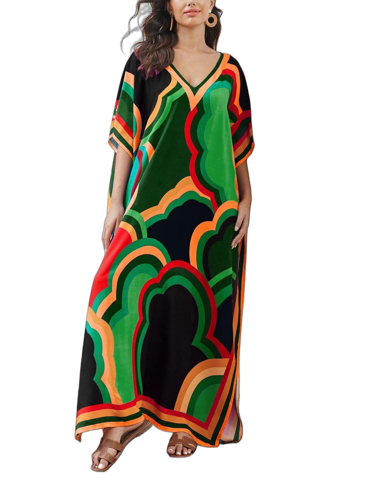 ELSCIRW Plus Size Kaftan Dress for Women Caftan Bathing Swim Cover Up Boho Beach Dress Lightweight Loungewear