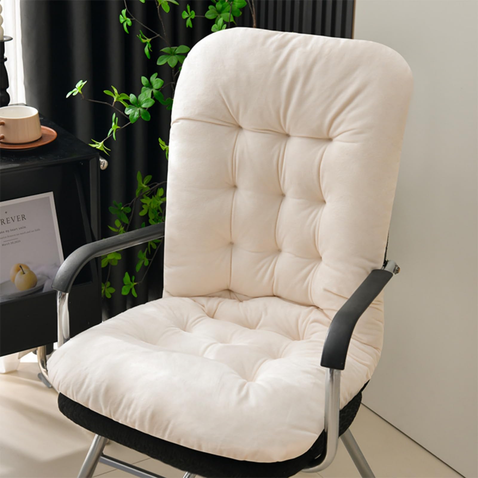 Mateju Office Chair Cushion with High Back & Ties, Velvet Soft Garden Rocking Chair Cushions Thick Seat Pads Sun Lounger Cushions for Indoor Outdoor Recliner Patio Sunbed Bench (White,45x95cm)