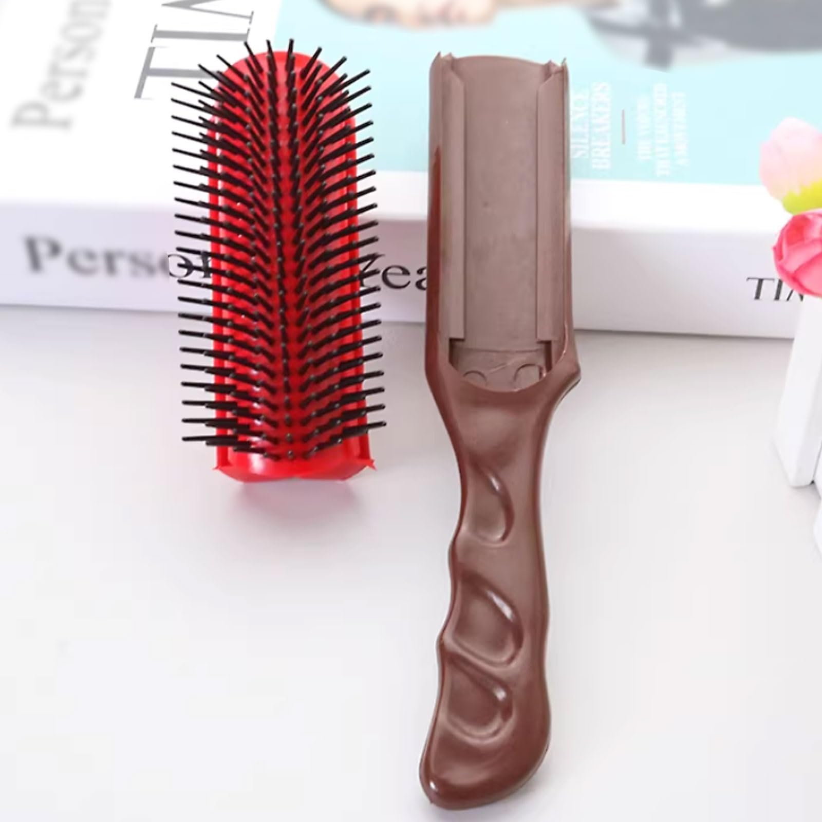 Léger Peigne en plastique for hommes, peigne à neuf rangées, brosse à cheveux démêlante rétro détachable, facile à nettoyer, facile à transporter multifonctionnel(2 pcs)