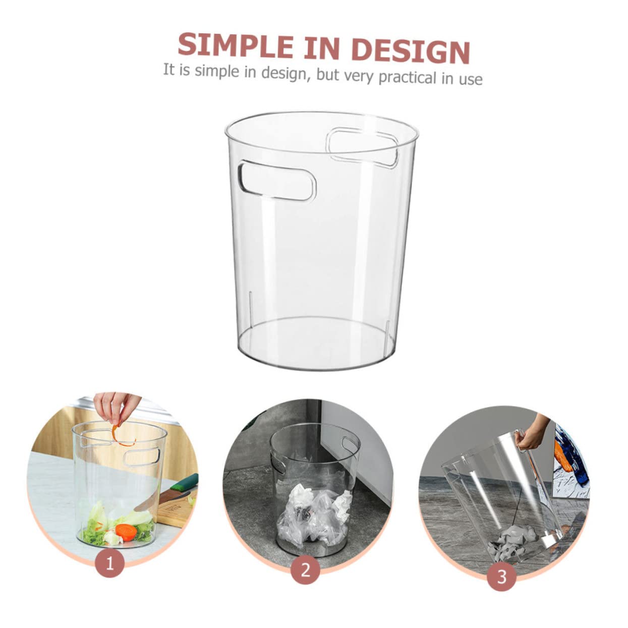 Transparent Waste Basket with Handle Versatile Desktop Garbage Can for Home Office Kitchen Creative Storage for Easy Organization φ