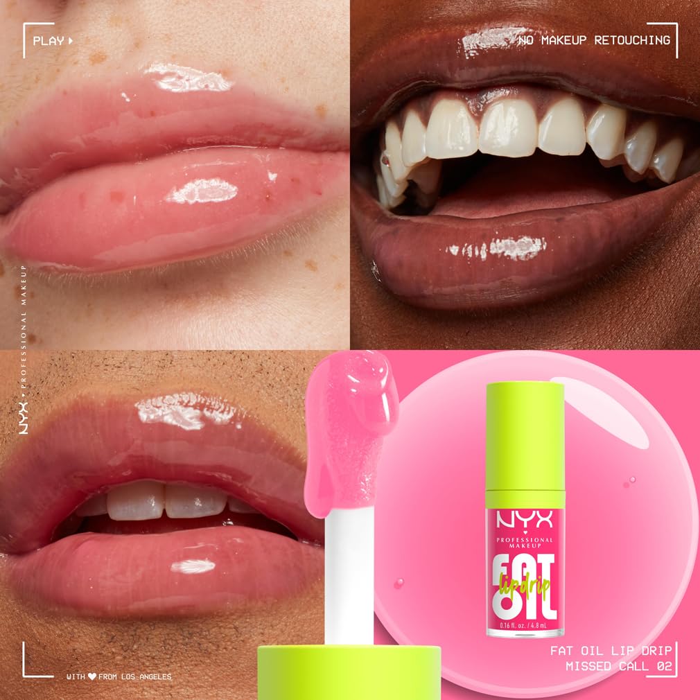 NYX Professional Makeup, Coffret de 4 Huiles à Lèvres Teintées Hydratantes, Formule Vegan, Applicateur Extra-Large, Teintes : My Main (O1) + Missed Call (02) + Newsfeed (05) + Status Update (08)