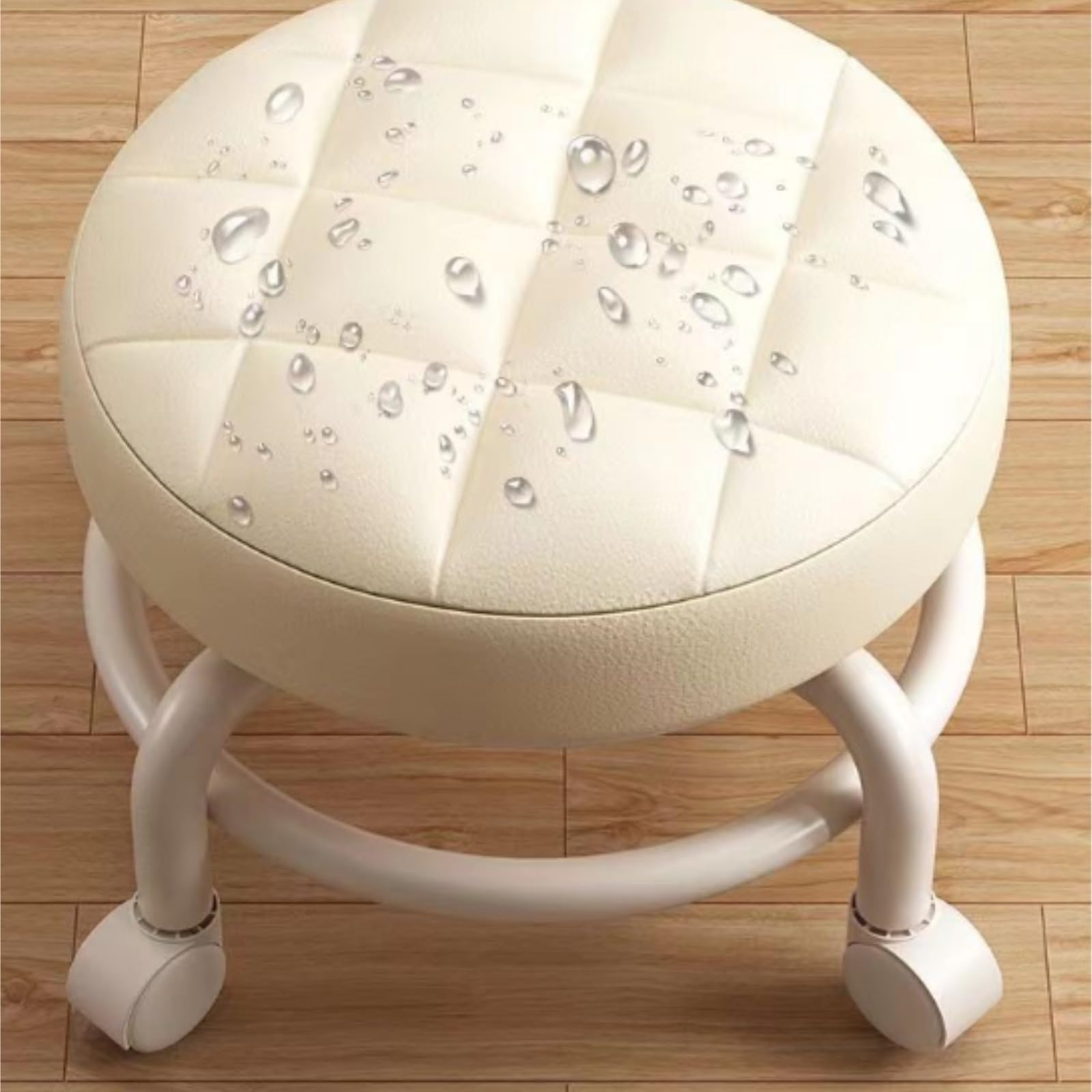 Otomano Taburete Reposapiés Giratorio De 360° con Ruedas, Tapizado En Cuero Acolchado Reposapies Sofa(Bruin)
