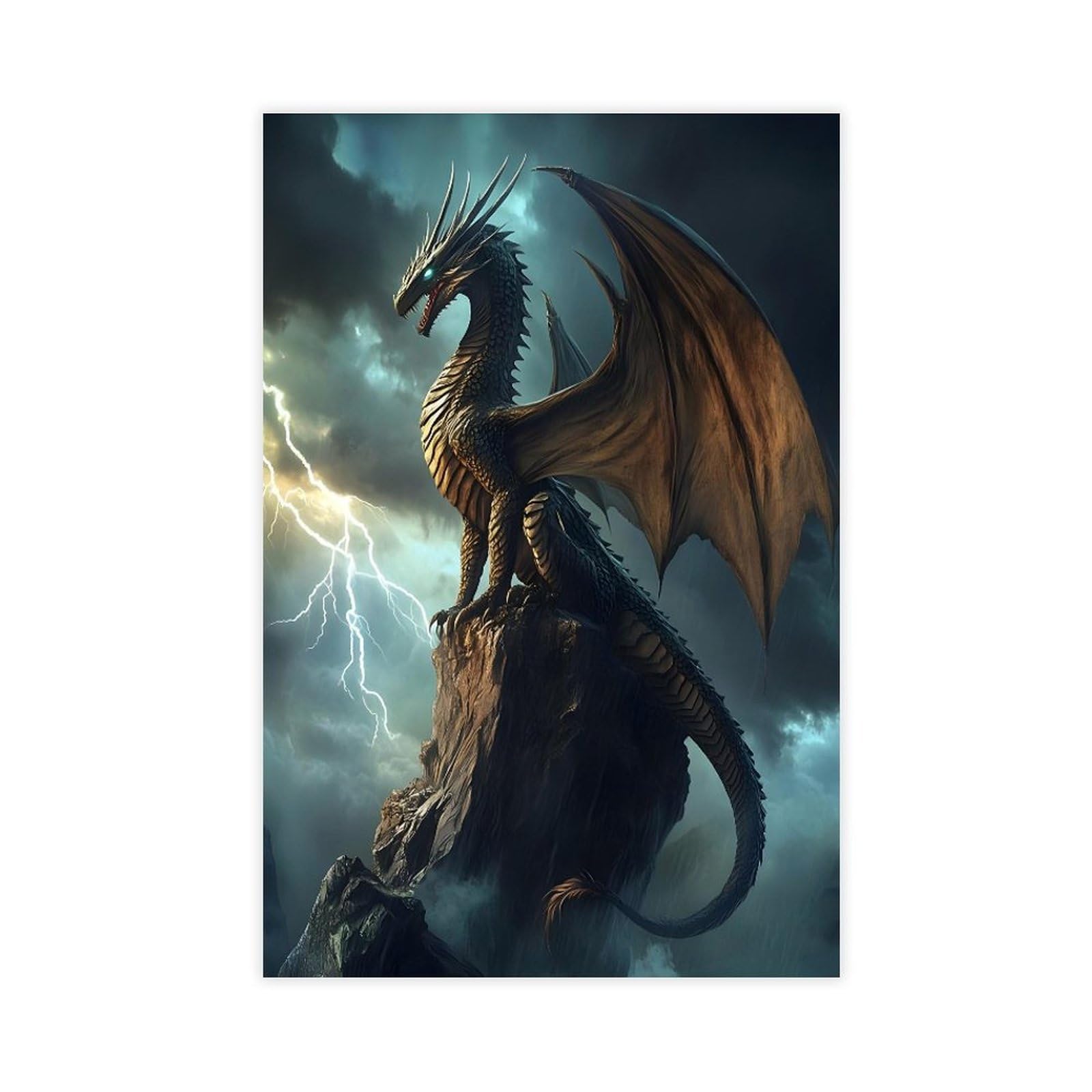 Bareronor Lightning Dragon Poster Canvas Poster Bedroom Decor Landscape Office Room Decor Gift 8" L X 12" W