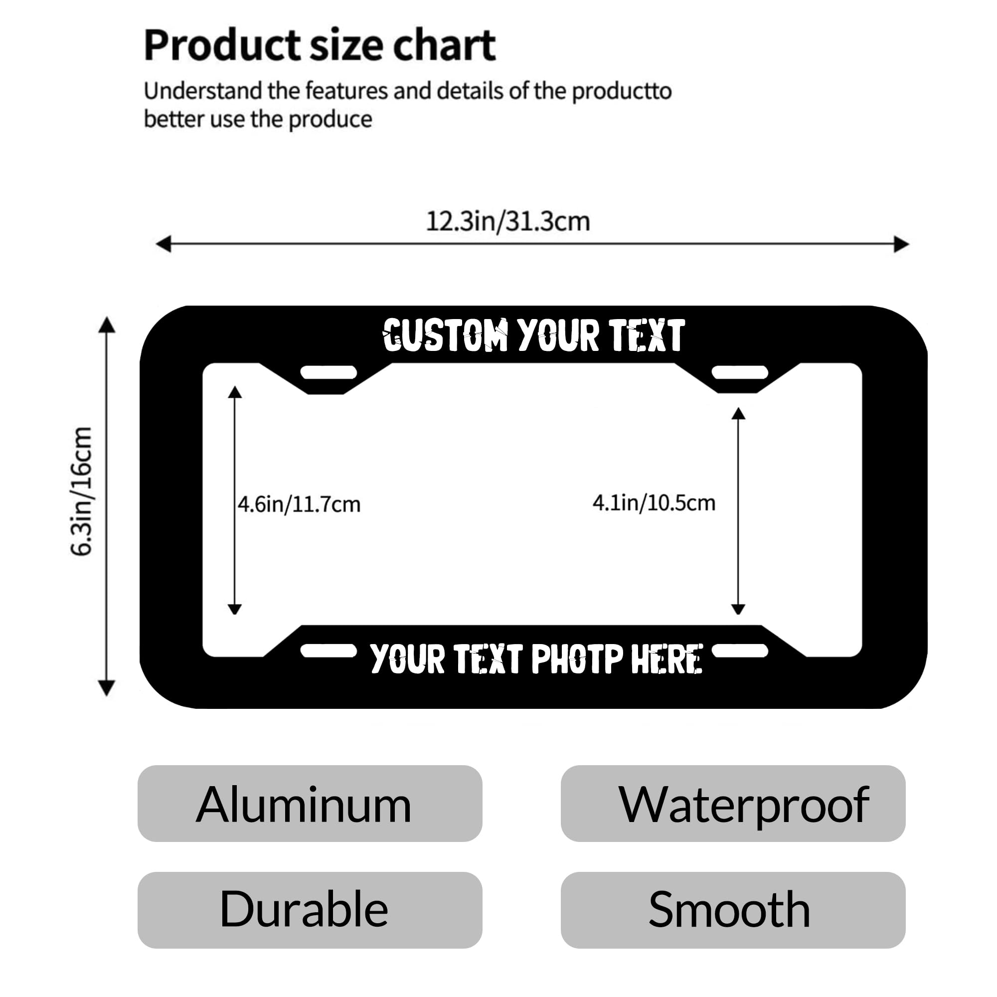 Soporte Matrícula Personalizado Con Texto Y Emojis - 2 Piezas, Resistente Intemperie, Fácil Montaje Sin Taladrar