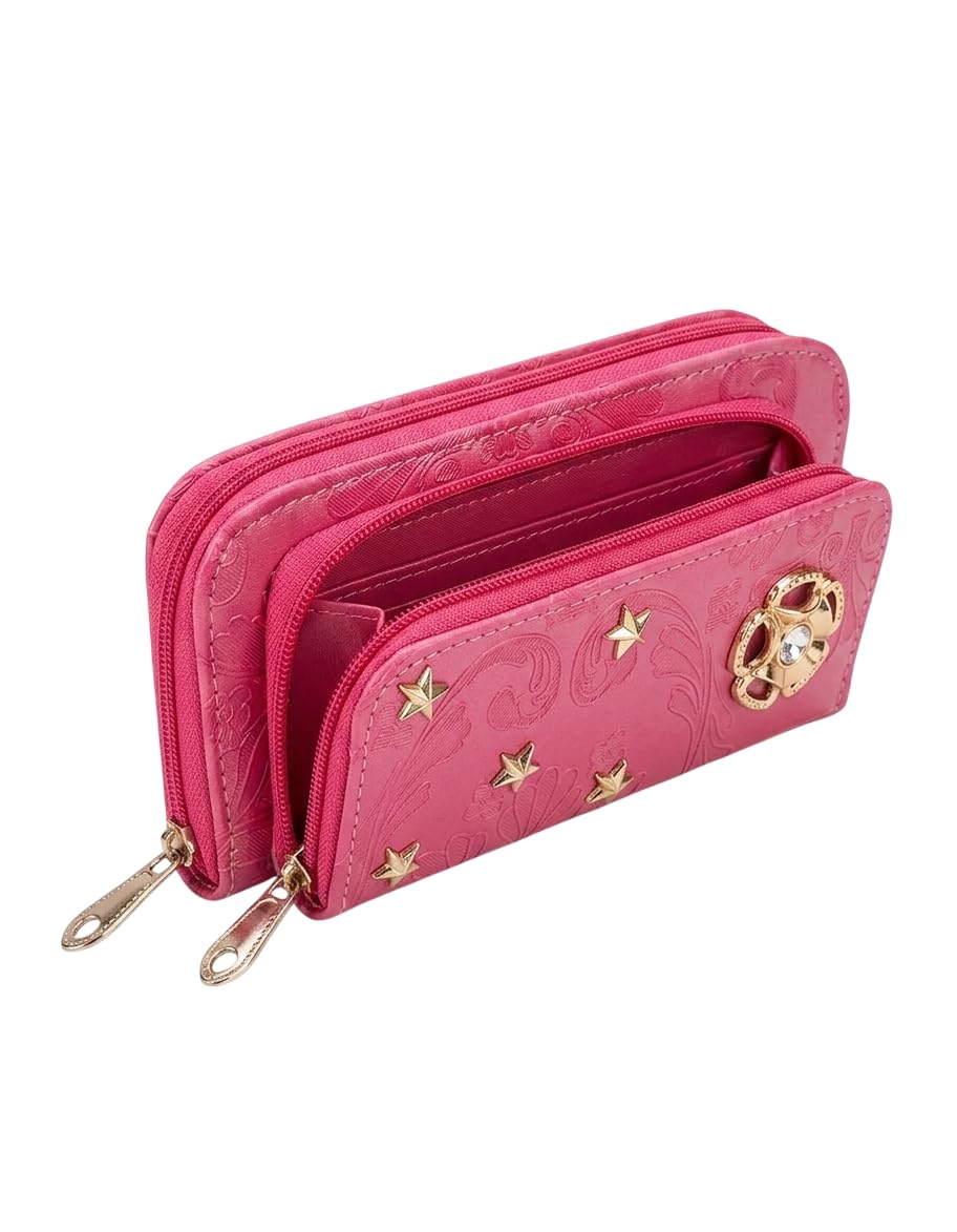 Women's Zip Around Wallet Clutch | PU Leather Multi-Compartment Purse with Card Slots & Coin Pocket | Long Organizer Wallet for Cash, Cards, IDs, Travel, Pink-image-46