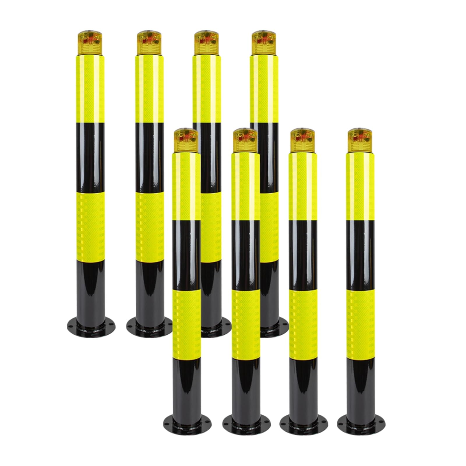 Lot de 8 bornes de sécurité robustes en métal avec bande réfléchissante en acier, vert - 1000 x 89 mm / 39.4 * 3.5in