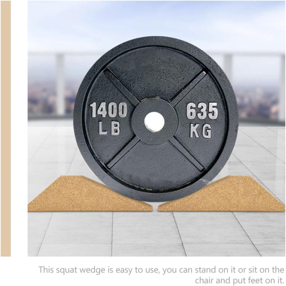 Lightweight Cork Calf Stretching Board with Textured Surface, Fitness Slant Inclined Yoga Block for Heel Elevation and Squats, Khaki Color for Home Exercise and Physical Therapy