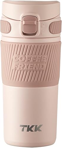 TKK Coffee Thermos - Taza de café de acero inoxidable aislada de 15 onzas con tapa abatible, a prueba de fugas, para café, té y bebidas, apta para