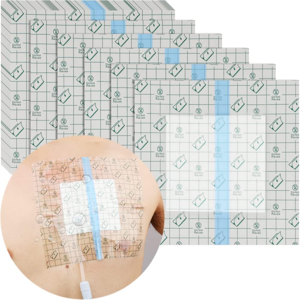 Aquashielding Red/White Waterproof Dialysis Port Shower Cover, Pd Catheter Shower Shields Chemo Port, Non-Stick Center Pad For Showering Patch (50 Pcs)