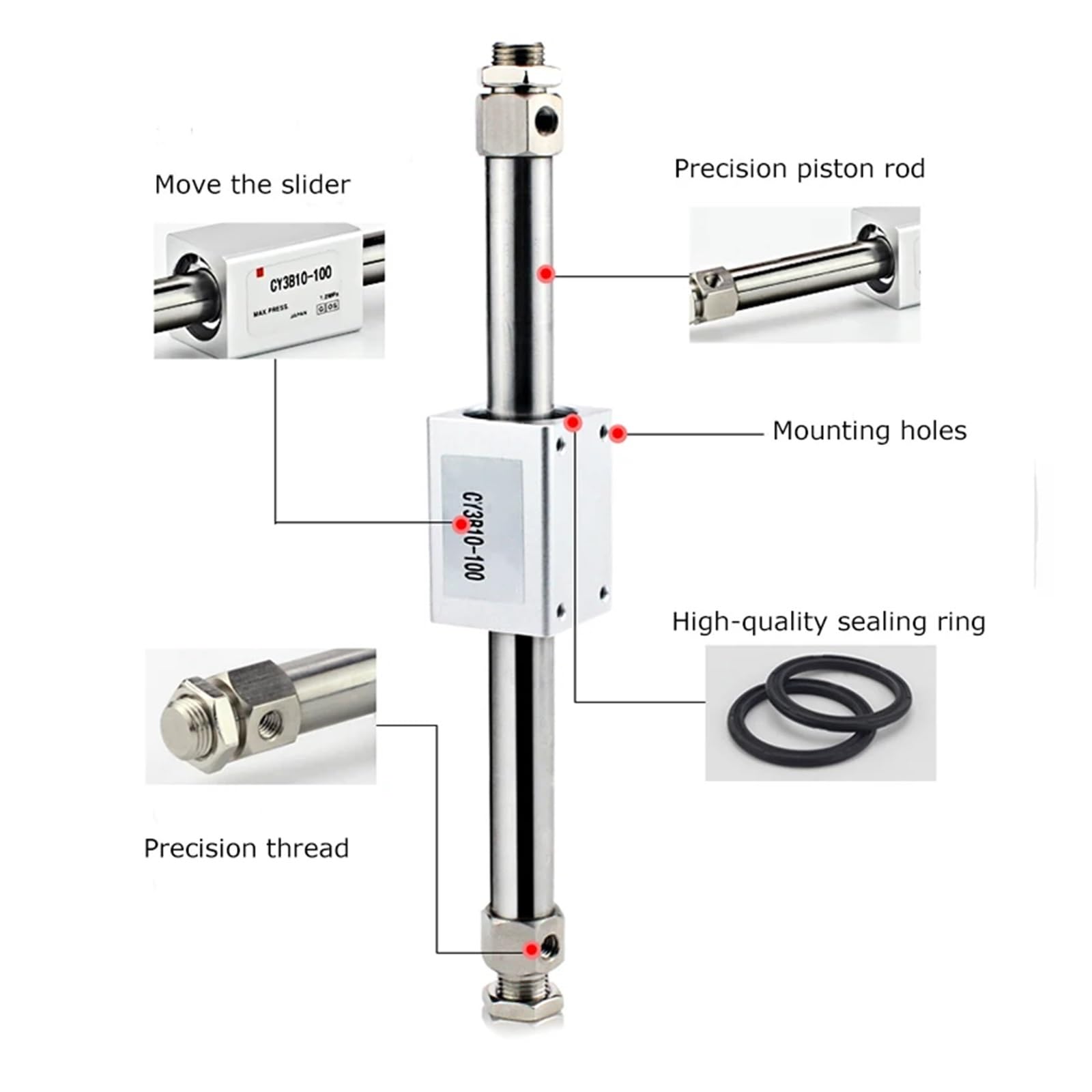 Cylindre pneumatique sans tige à accouplement magnétique CY3B20, haute pression, en alliage d'aluminium, longue course, CY3B20TF-200(CY3B6 (Bore 6mm))