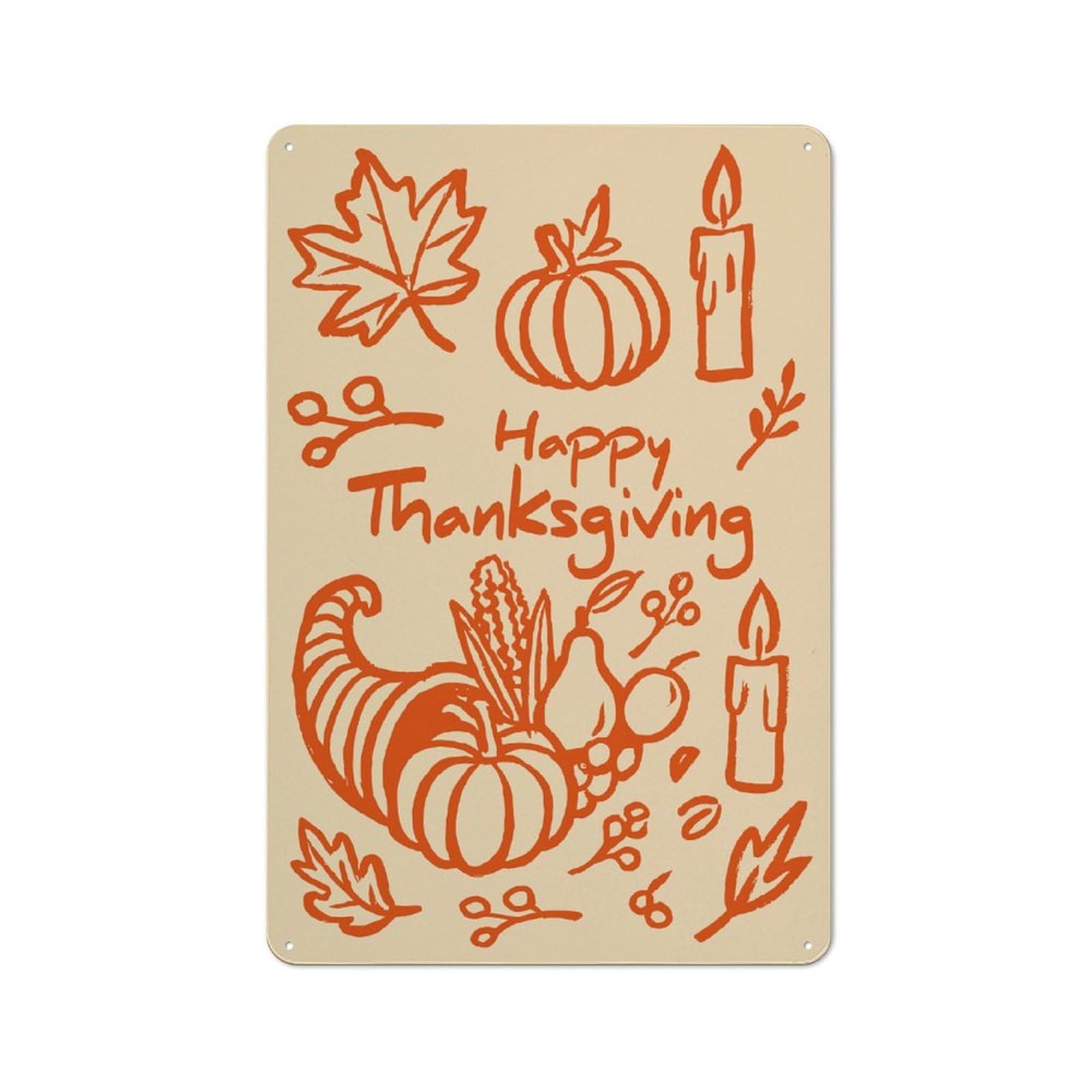 Junmoney Style-1-1 Tin Wall Plaque 30X20cm With Happy Thanksgiving Hand-Drawn Illustration For Workshop Wall, Housewarming Wall Decor For People Furnishing Workshop