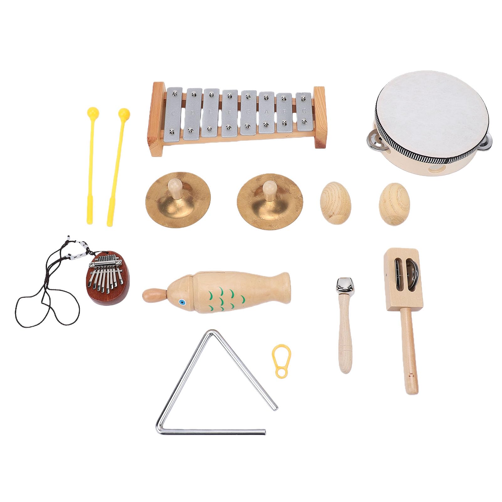 Juego de Instrumentos de Percusión de Madera, Kit de Instrumentos Musicales, Xilófono Pandereta Tambor Maracas con Diseño de Educación Temprana, Ideal para Música Infantil