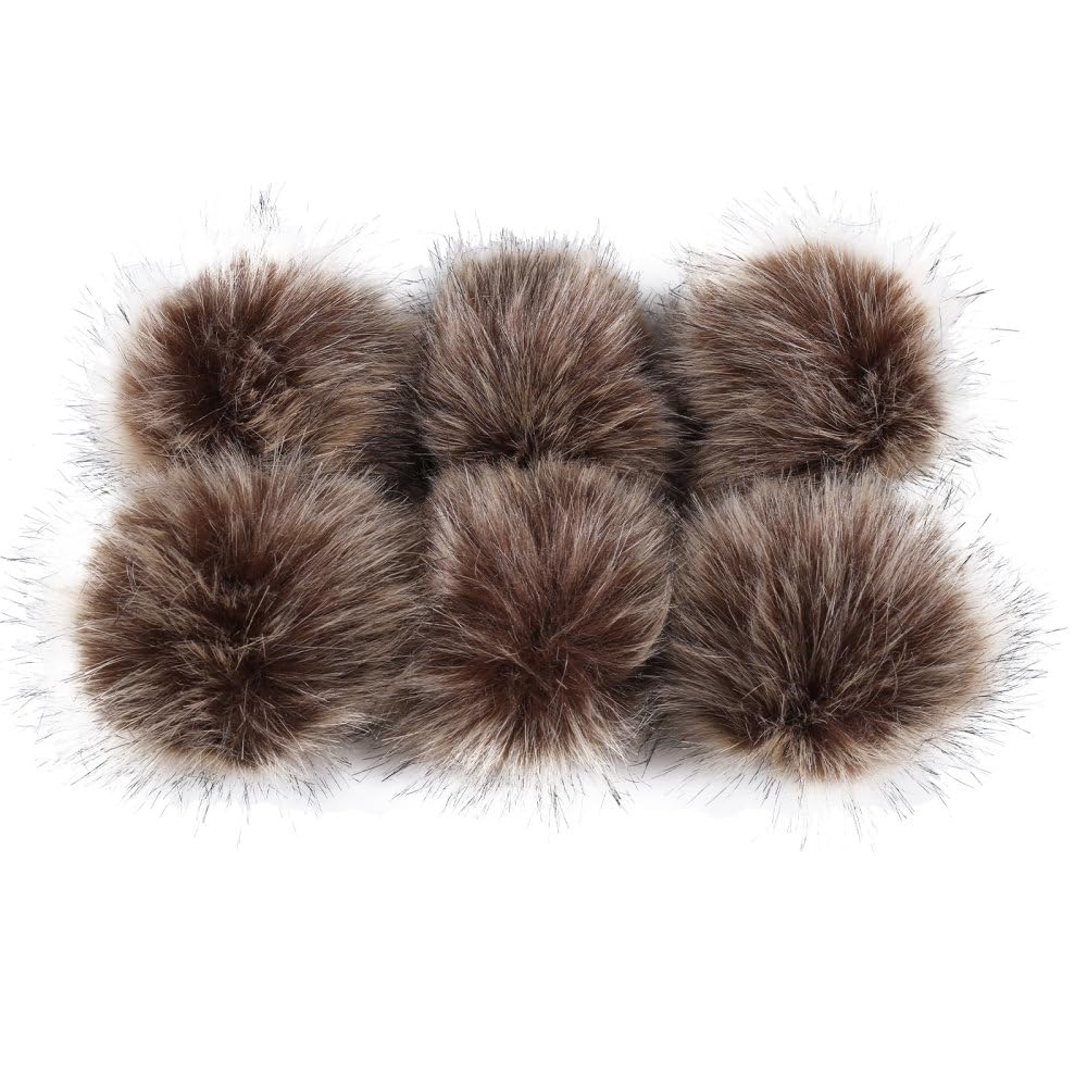 Faux Fur Snap Pompoms Ball ,6pcs 4.7" DIY Crafts Fluffy Balls with Snap for Knitting Hats Scarves Shoes Bag Charms Accessories
