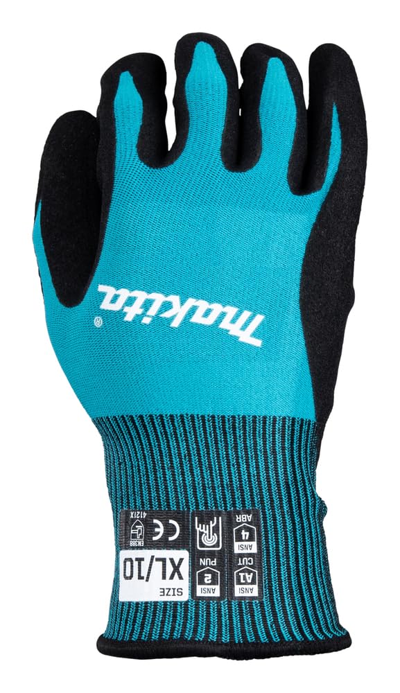 Makita P-84707 Cut Level 1 Nitrile Coated Dipped Gloves, Size X-Large, Blue/Black, Extra Large - Image 3