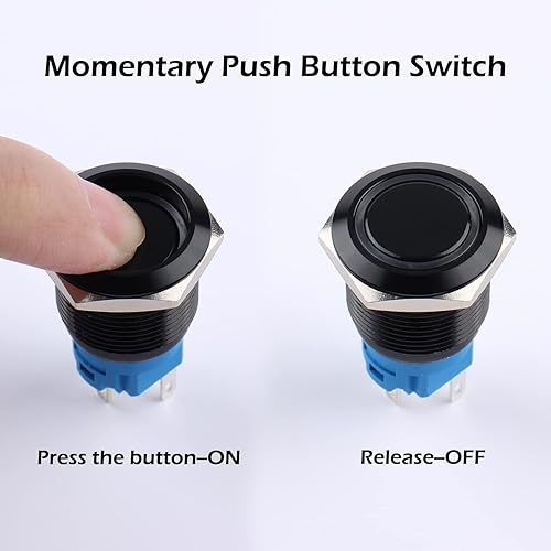 Miniatura 9 de DMWD 2 interruptores de botón momentáneos de 0.630 pulgadas, anillo LED 1NO 1NC, impermeable (encendido), botón de carcasa de metal negro, reinicio