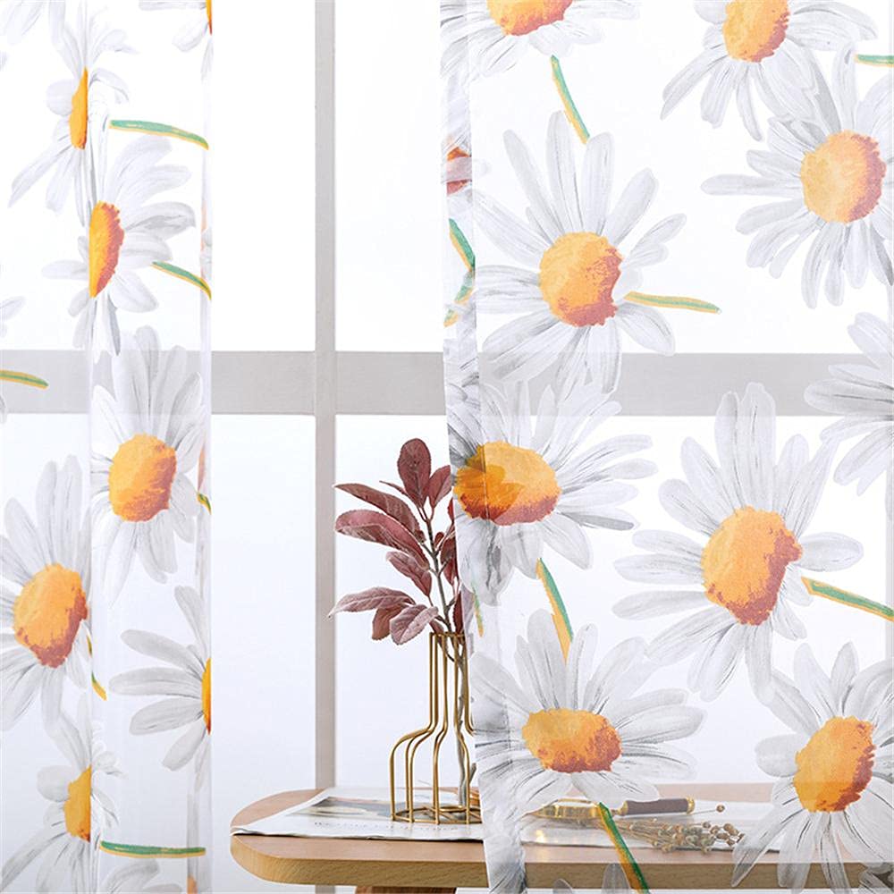 Tende in voile, con occhielli per finestra, motivo margherite, per camera da letto, soggiorno, porta, 1 pannello, 100 x 270 cm