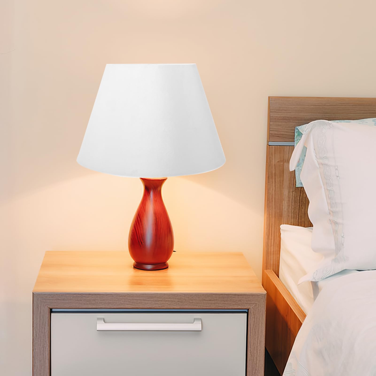 VILLCASE Pantalla de Lámpara de Repuesto E27/e14 Estilo Europeo Blanco | Tela y Metal, Acabado Delicado, Dormitorio y Salón, Cobertura Interior Ajuste Fino