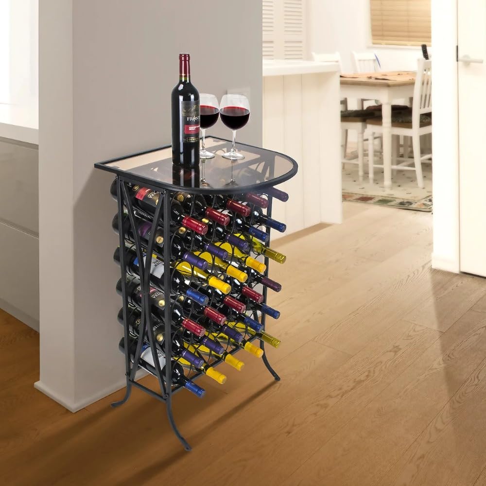 Porte Bouteille Support à vin avec Plateau en Verre - Peut contenir 30 Bouteilles de Votre préféré