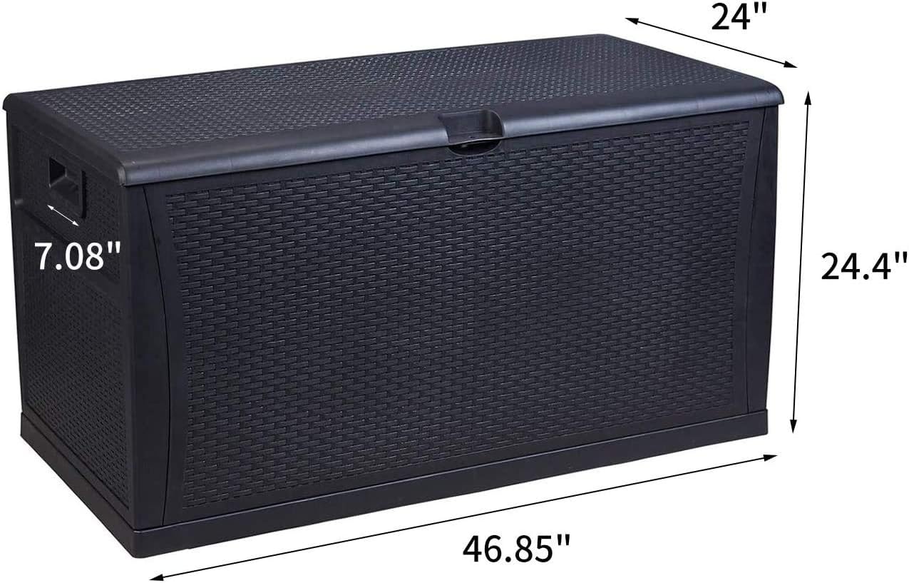 120 Gallon Large Deck Box, Outdoor Storage Box Waterproof Resin Indoor/Outdoor Storage Container and Seat for Patio Cushions (Black)…