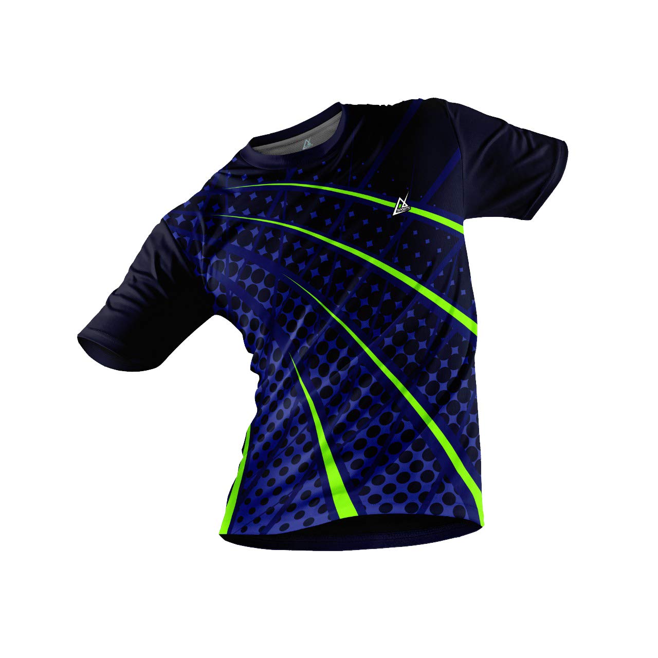 jj tees Polyester Half Sleeve Jersey with Round Collar and Digital Print All Over for Men (Color: Navy Blue and Neon Green)-picture-43