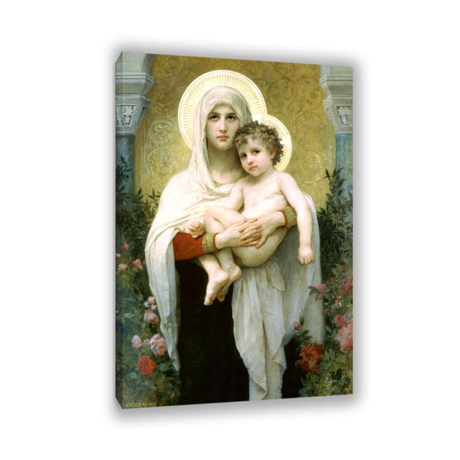 Rxnhgjds Framed William-Adolphe Bouguereau Wall Art The Madonna Of The Roses Fine Art Portrait Wall Painting Aesthetic Wall Decor For Living Room Bedroom Bathroom Home Decor 120X80cm Inner Frame