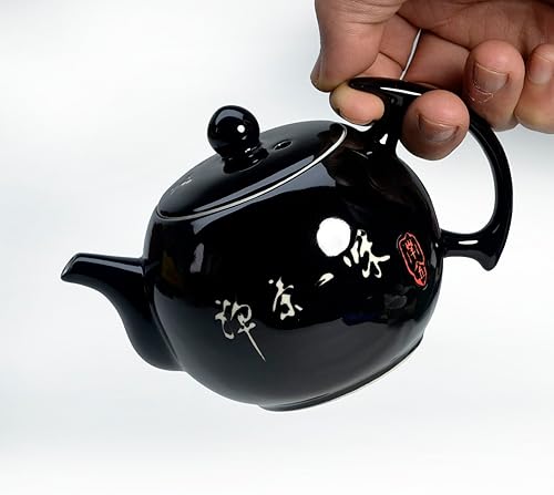 Miniatura 8 de Tetera de porcelana, tetera pequeña de 10 onzas, juego de té chino de gongfu Xishi, hervidor de cerámica negro (tetera)