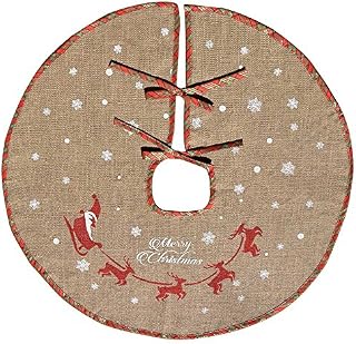 Amajoy Merry Christmas Tree Skirt White Snowflake Burlap Tree Skirt for Xmas Decor Festive Holiday Decoration, Red and Green Plaid, 30 Inch or 48 inch for choice (30")