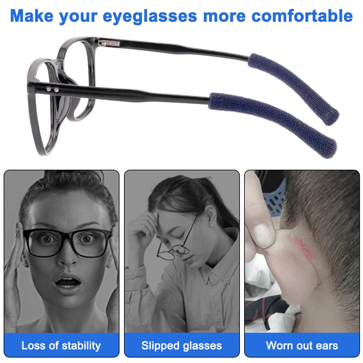 4 works Soft Cotton Glasses Ear Cushion Anti-Slip Eyeglass Ear Cushions Keep Glasses from Slipping Elastic Comfort Eyeglass Ear Grips for Glasses Sunglasses Eyewear Reading Glasses - Image 4