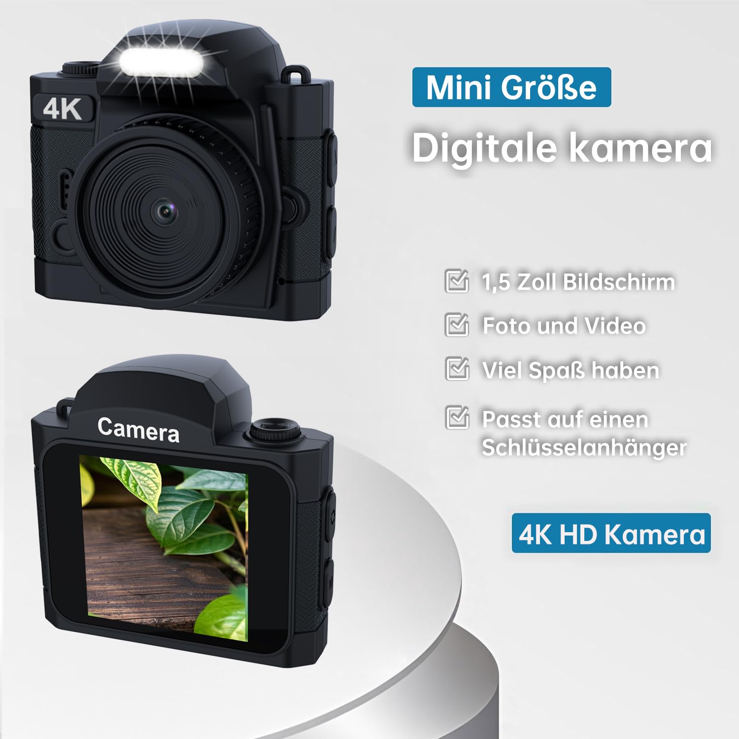 4K Mini Digitalkamera 16MP HD 1,5-Zoll-IPS-Farbbildschirm CMOS-Sensor 32GB Speicherkarte