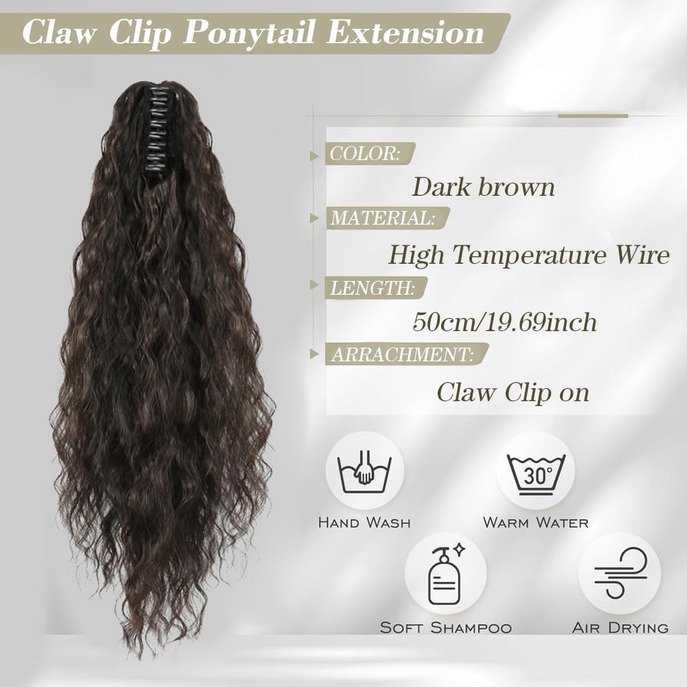 TTPSRY Women’s 50cm Corn Wave Clip-In Ponytail Realistic Synthetic Hair Extensions with Claw Clip, Easy Attach - Image 2