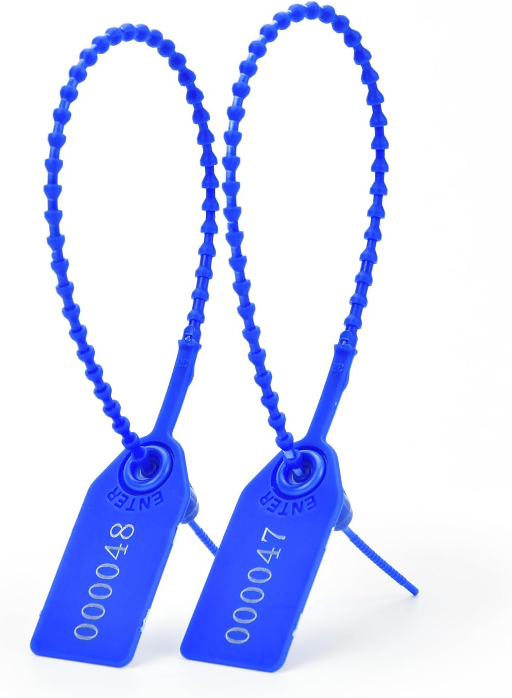 50pcs Plastic Security Tamper Seals Shipping Tags Disposable Signage Numbered Pull Tight Padlock Safety Self-Locking Seal Ties Tag, Deep Blue