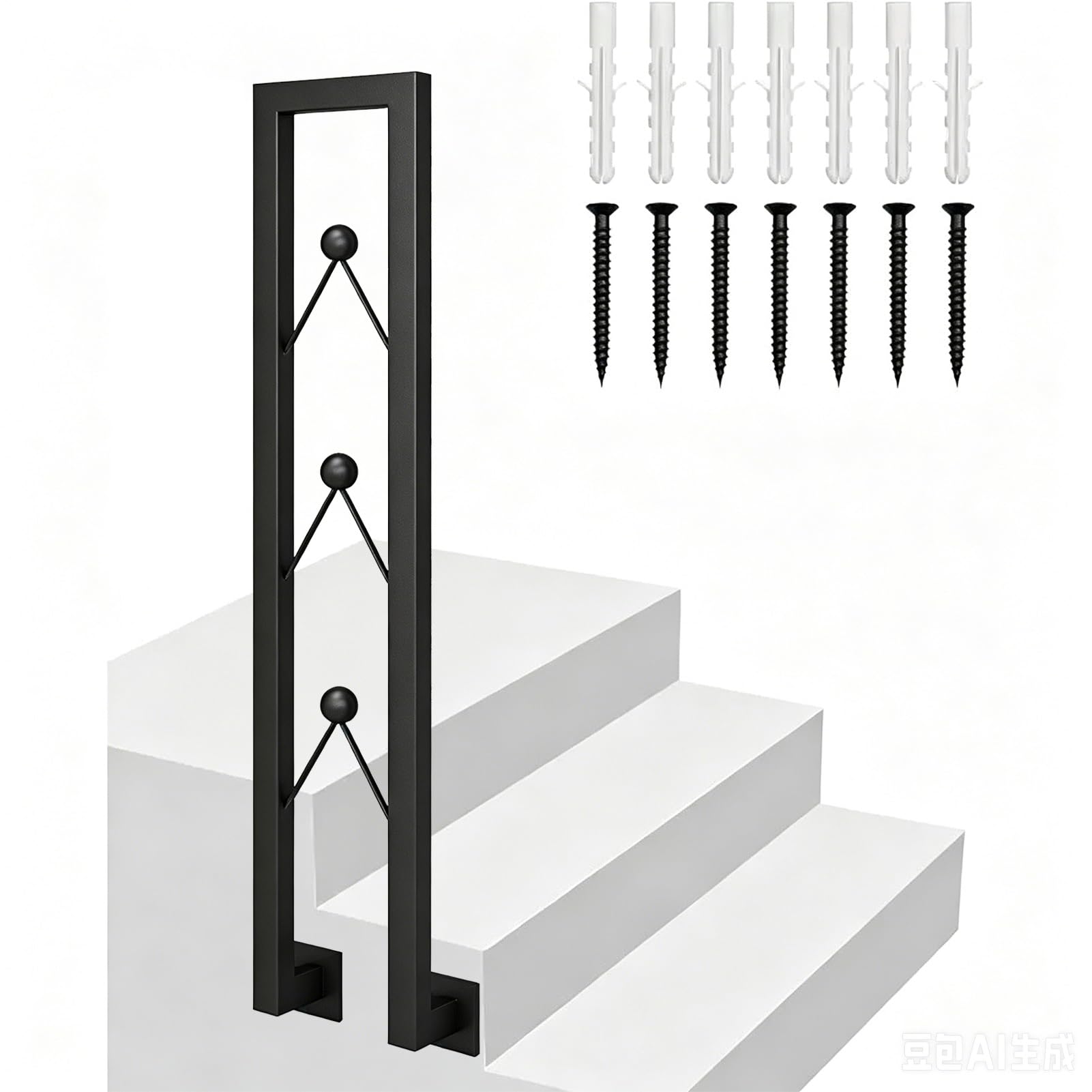 Heavy Duty Square Tube U-Shaped Handrail – Wrought Iron Stair Railing for Steps, Black Grab Bar for Outdoor Porch or Indoor Stairs, Anti-Slip Banister Bracket(95cm/37in)