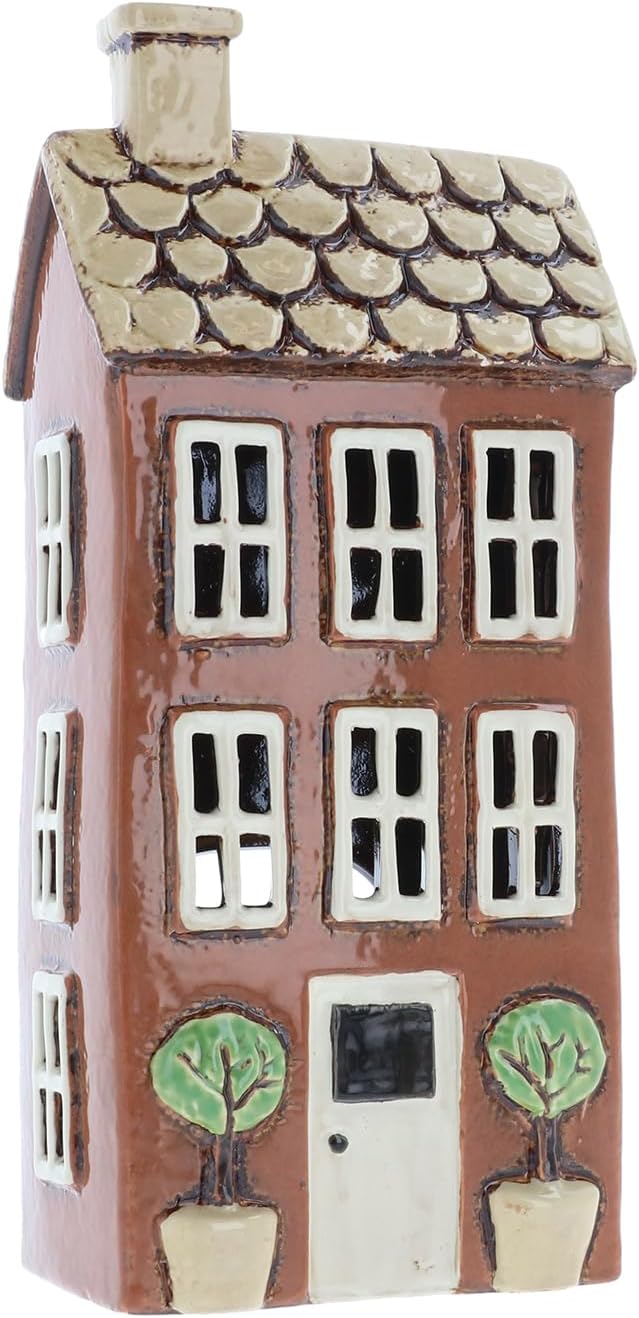 Shudehill Giftware Ceramic Village Pottery Garden House Tealight Holder, Home Ornament Candle Holder (Tall Brick)