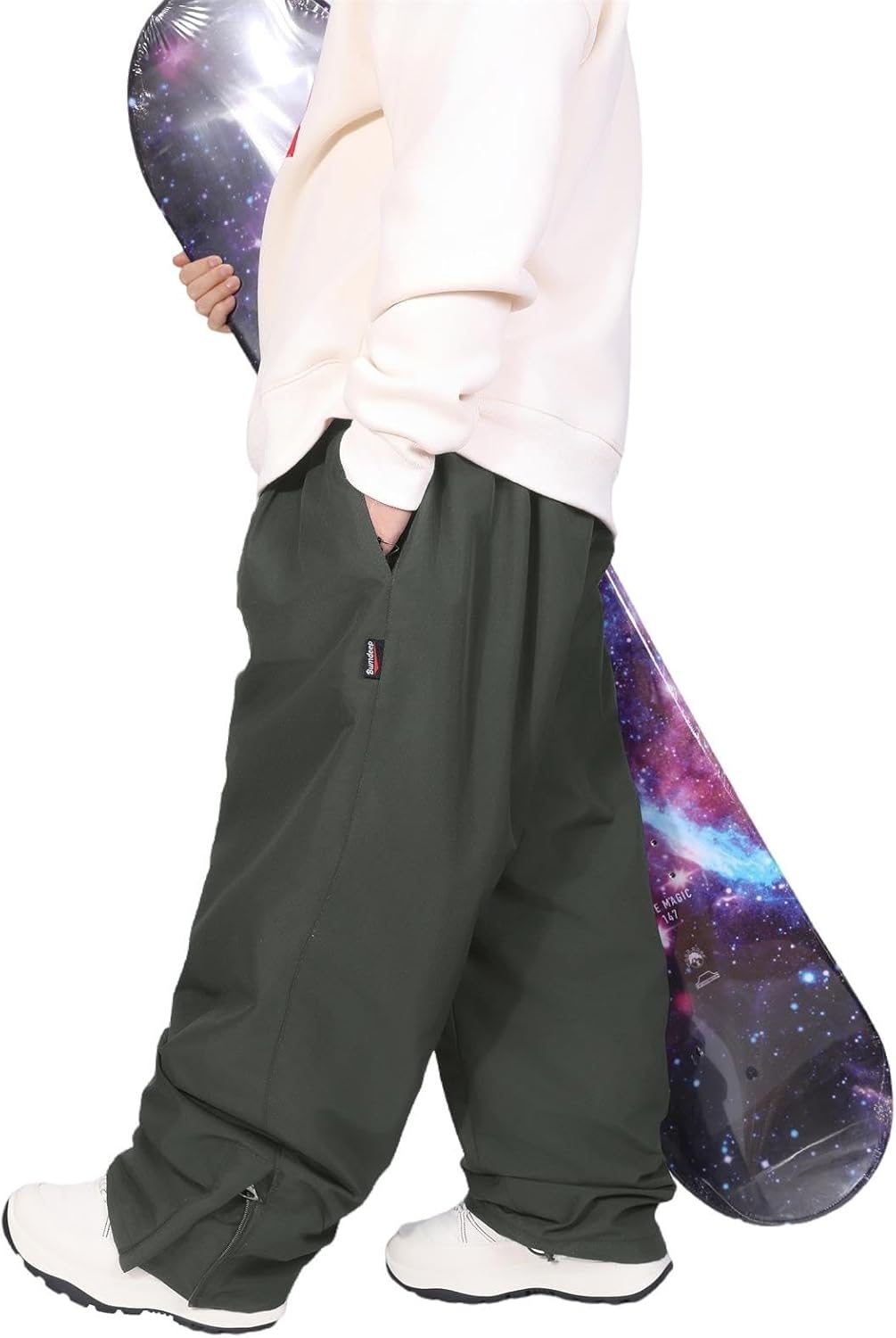 BUMDEEP Womens and Mens Ski Pants Winter Waterproof Baggy Pants Outdoor Oversize Cargo Snowboard Pants