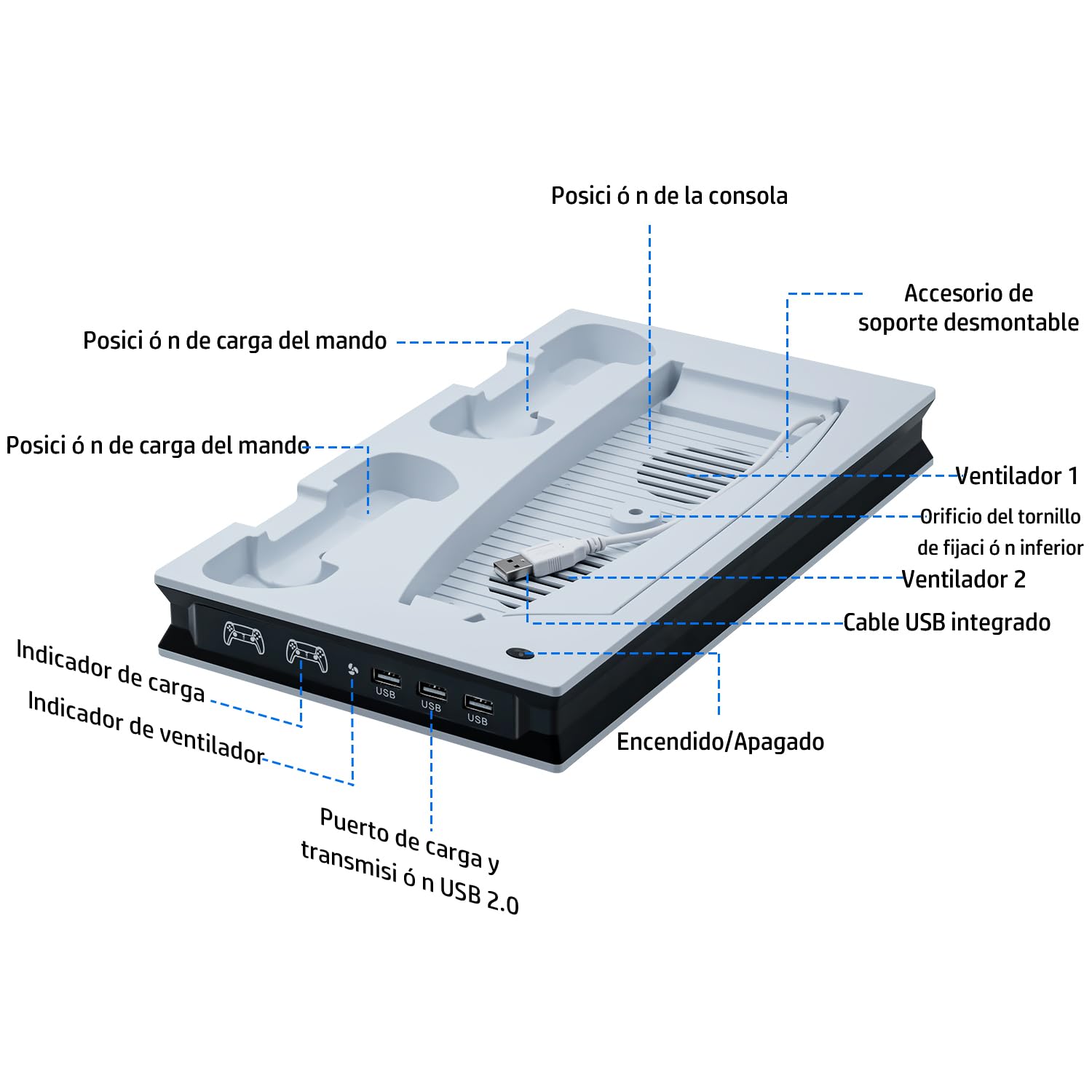 Mcbazel Soporte de Refrigeración Vertical para PS5 CFI-1016 y 1116AB,Estación de Refrigeración LED con Carga de Doble Mando para PlayStation 5 - Blanco (No para PS5 CFI-2016AB I Pro CFI-7021AB01)
