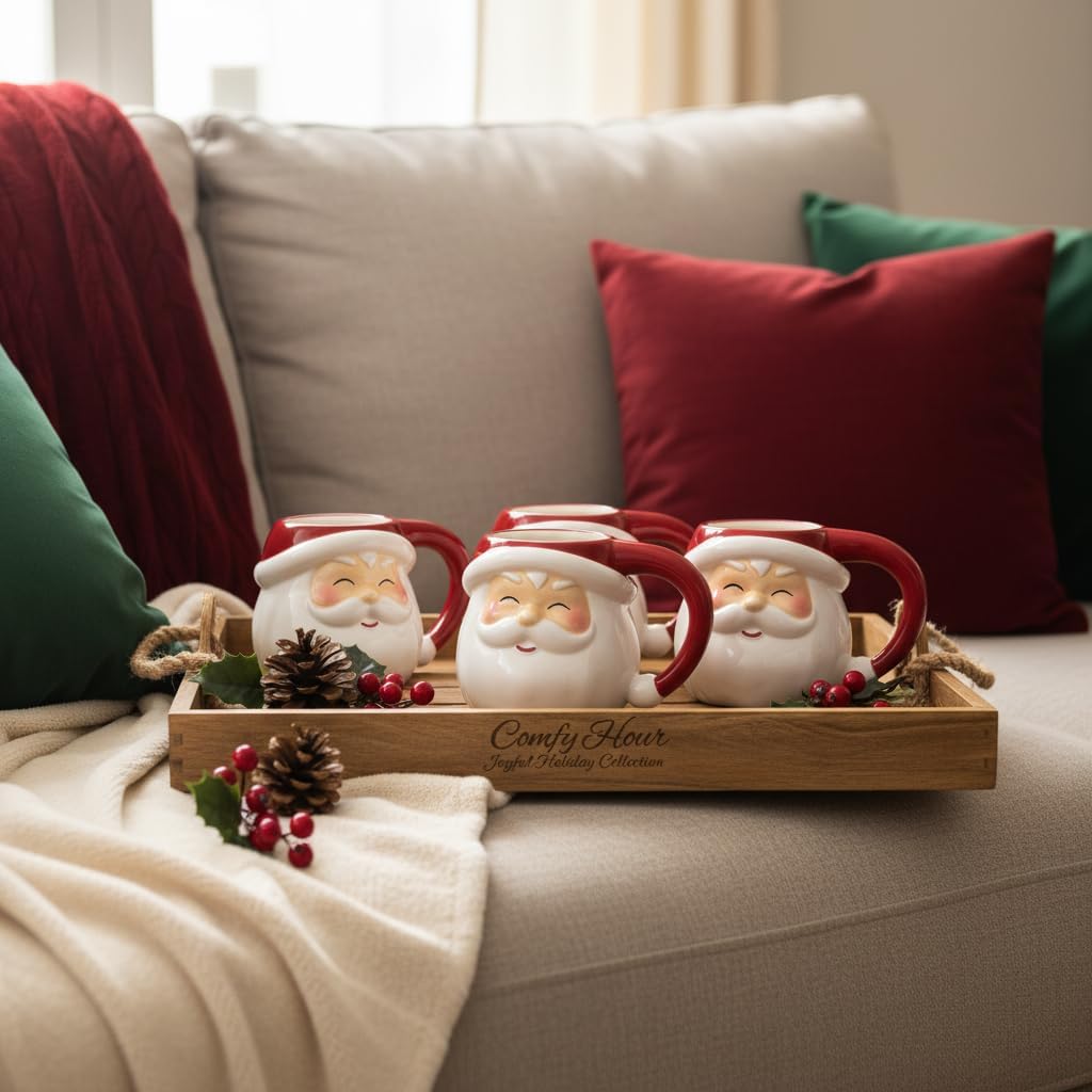 Comfy Hour Joyful Holiday Collection Santa Claus Mugs, Set of 4 Cups, Winter Christmas Gift, Ceramic - Image 5