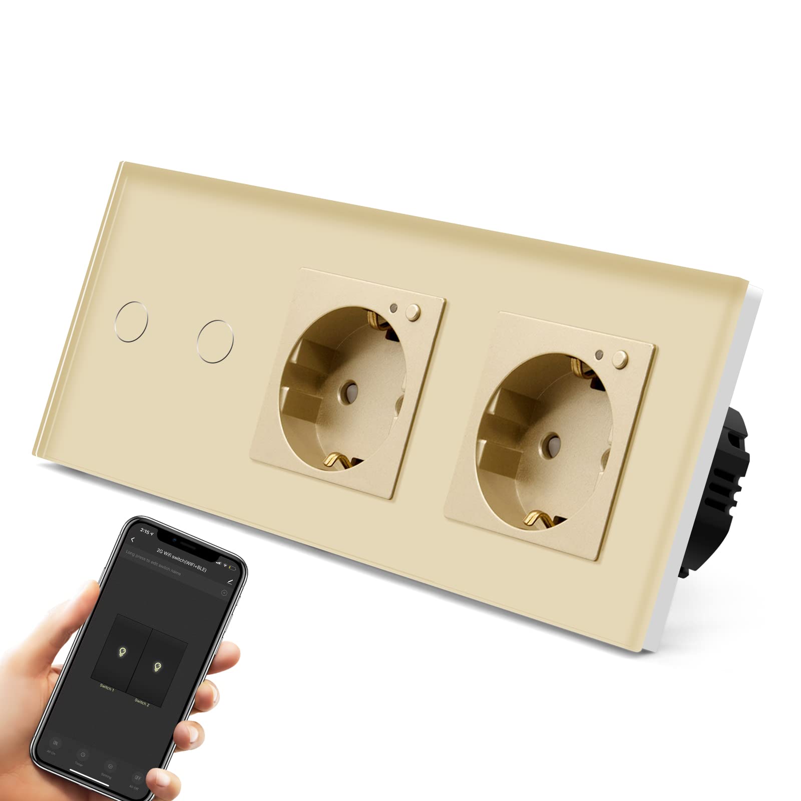 BSEED Interruttore della luce Smart Touch Alexa, con doppia presa WiFi, 2 vie, 1 via, funzionamento con Tuya Alexa/Google Home Gold