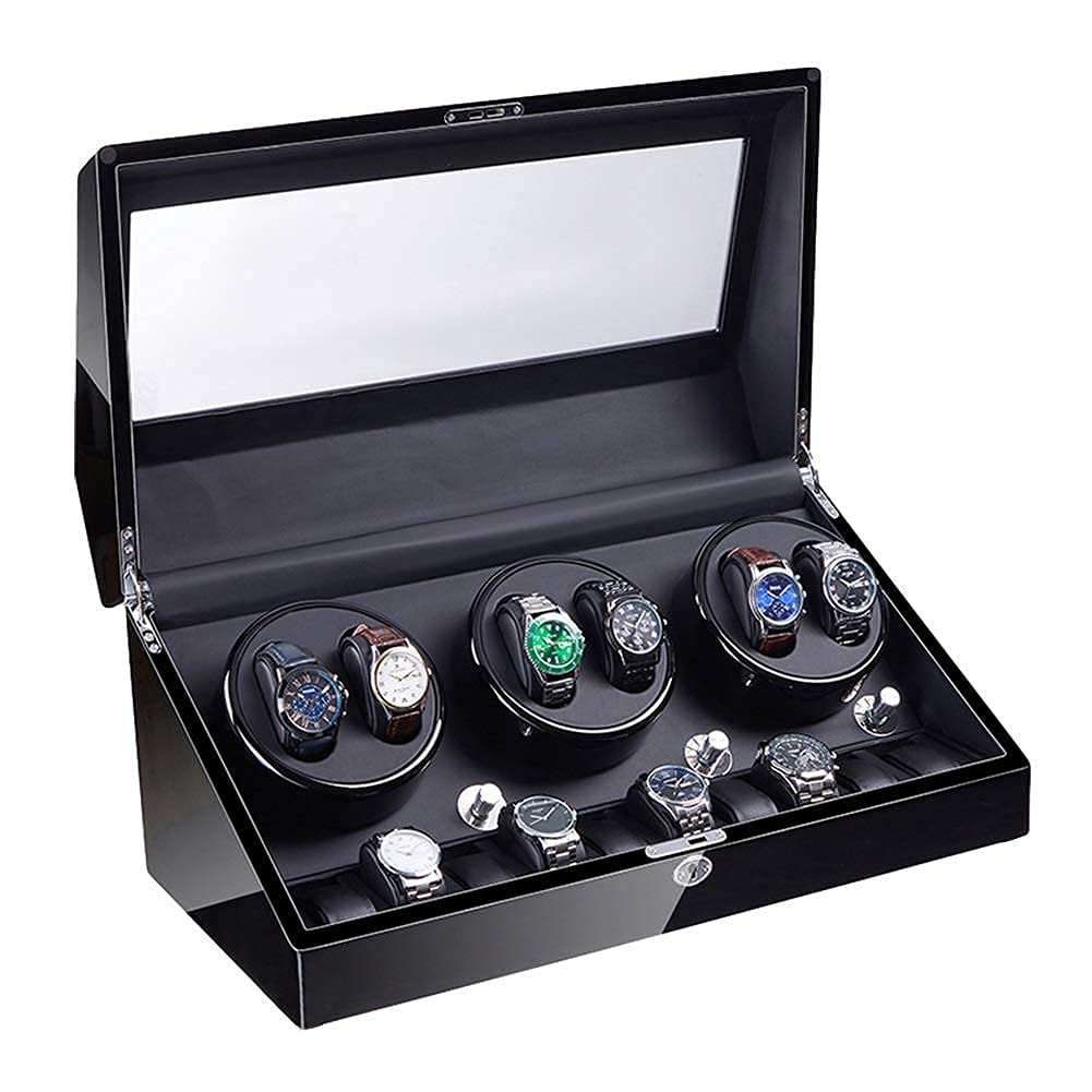 MYUYEE Automatic Watch Winder 6+10 Super Quiet Motor With Led Backlight Watch Winder Box Piano Paint Exterior 4 Rotation Mode (B-A)